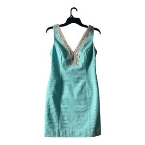 Lilly Pulitzer Turquoise Mini Dress with Gold Embroidery, Size 6